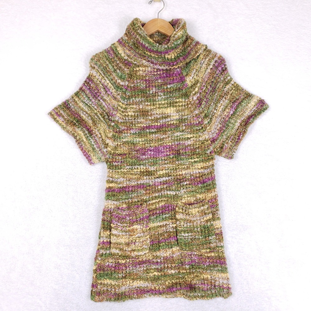 Cartise Tunic Sweater Womens Small Space Dye Knit Mock Neck Short Sleeve Pockets